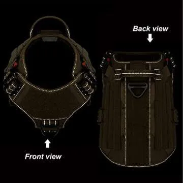 ICEFANG Reflective Tactical Dog Harness with 4X Metal Buckles,for Large Sized Dogs, Heavy Duty MOLLE K9 Vest with Handle,No Pulling Front Clip,Adjustable Pet Harness(L:28"-35",Brown)