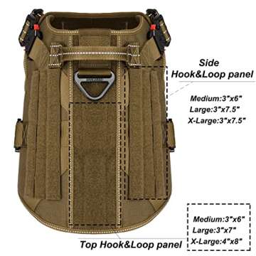 ICEFANG Reflective Tactical Dog Harness with 4X Metal Buckles,for Large Sized Dogs, Heavy Duty MOLLE K9 Vest with Handle,No Pulling Front Clip,Adjustable Pet Harness(L:28"-35",Brown)