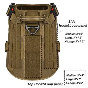 ICEFANG Reflective Tactical Dog Harness with 4X Metal Buckles,for Large Sized Dogs, Heavy Duty MOLLE K9 Vest with Handle,No Pulling Front Clip,Adjustable Pet Harness(L:28"-35",Brown)