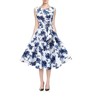 Hanpceirs Women's Boatneck Sleeveless Swing Vintage 1950s Cocktail Dress