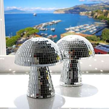 Wittolins Mushroom Disco Ball for Party, Mirror Disco Ball Mushroom Shape for Table, Desk, Room and Home Art Decorations, Retro-Reflective Silver Disco Ball Lights, 2 Pack (6.29 X 5.7 in)