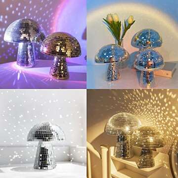 Wittolins Mushroom Disco Ball for Party, Mirror Disco Ball Mushroom Shape for Table, Desk, Room and Home Art Decorations, Retro-Reflective Silver Disco Ball Lights, 2 Pack (6.29 X 5.7 in)