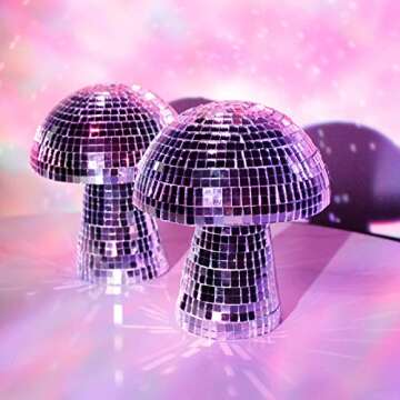 Wittolins Mushroom Disco Ball for Party, Mirror Disco Ball Mushroom Shape for Table, Desk, Room and Home Art Decorations, Retro-Reflective Silver Disco Ball Lights, 2 Pack (6.29 X 5.7 in)