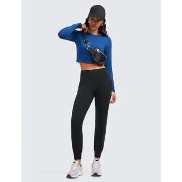 CRZ YOGA Butterluxe High Waisted Joggers for Women 27" - Buttery Soft Yoga Lounge Workout Leggings Pants with Pockets Black Small