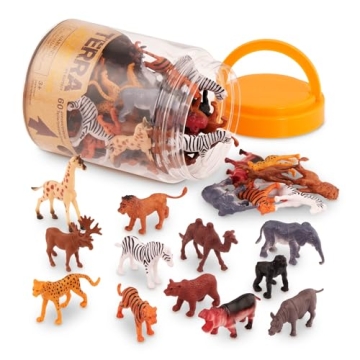 Terra by Battat – 60 Pcs Wild Creatures Tube – Realistic Mini Animal Figurines – Lion, Hippo, ...