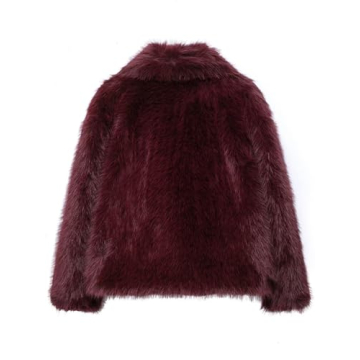 Women Faux Fur Coat Long Sleeve Lapel Collar Warm Winter Coat Outwear Streetwear (Burgundy, M)