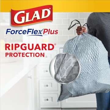 Glad Tall Kitchen Trash Bags ForceFlex Plus With Clorox, 13 Gallon, Lemon Fresh Bleach Scent 90 Count