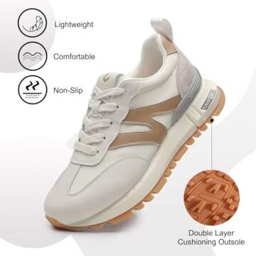 somiliss Sneakers for Women Genuine Leather Suede Patchwork Casual Lace Up Non-Slip Walking Shoes Comfortable Tennis Running Shoes Womens Fashion Sneakers Beige