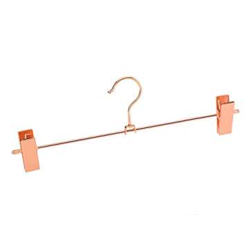 Jetdio Metal Heavy Duty Pants Skirt Slack Hangers,Trousers Hangers with Two Adjustable Non Slip Clips Hanger Rack Swivel Hook, 12 Pack, Copper Gold