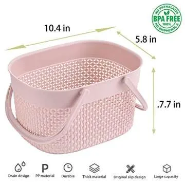rejomiik Portable Shower Caddy Basket, Plastic Organizer Storage Tote with Handles Toiletry Bag Bin Box for Bathroom, College Dorm Room Essentials, Kitchen, Camp, Gym, Pink