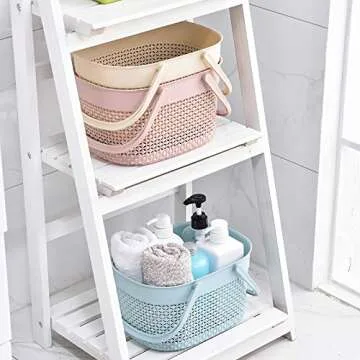 rejomiik Portable Shower Caddy Basket, Plastic Organizer Storage Tote with Handles Toiletry Bag Bin Box for Bathroom, College Dorm Room Essentials, Kitchen, Camp, Gym, Pink