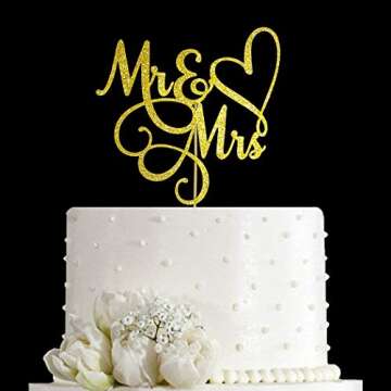 JIEEIN Mr and Mrs Cake Topper, Bride and Groom Sign Wedding, Engagement Cake Toppers Decorations, Double-faced Gold Glitter