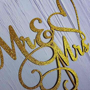 JIEEIN Mr and Mrs Cake Topper, Bride and Groom Sign Wedding, Engagement Cake Toppers Decorations, Double-faced Gold Glitter