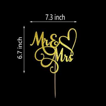 JIEEIN Mr and Mrs Cake Topper, Bride and Groom Sign Wedding, Engagement Cake Toppers Decorations, Double-faced Gold Glitter