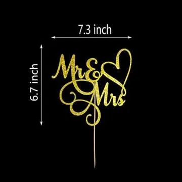 JIEEIN Mr and Mrs Cake Topper, Bride and Groom Sign Wedding, Engagement Cake Toppers Decorations, Double-faced Gold Glitter