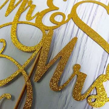 JIEEIN Mr and Mrs Cake Topper, Bride and Groom Sign Wedding, Engagement Cake Toppers Decorations, Double-faced Gold Glitter