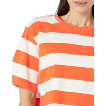 The Drop Women's Sydney Short-Sleeve Cropped Crew Neck T-Shirt, Fire Orange/Whisper White Rugby Stripe, 3X, Plus Size