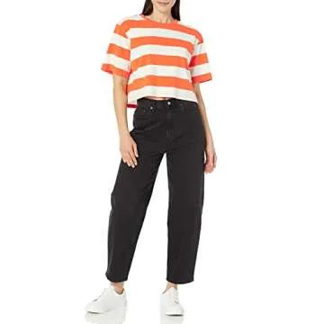 The Drop Women's Sydney Short-Sleeve Cropped Crew Neck T-Shirt, Fire Orange/Whisper White Rugby Stripe, 3X, Plus Size