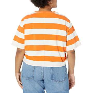 The Drop Women's Sydney Short-Sleeve Cropped Crew Neck T-Shirt, Fire Orange/Whisper White Rugby Stripe, 3X, Plus Size