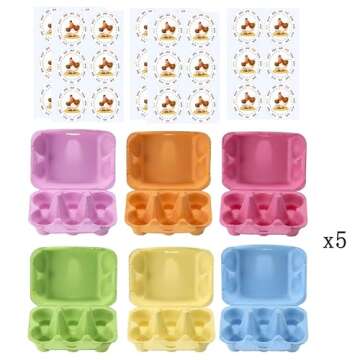 Half Dozen Egg Cartons 30 Pack, Colorful Blank Natural Pulp Egg Holder 6 Count for Chicken Eggs Reusable, Easter Color Storage Box for Holds Up to Six Container Basket Cardboard Paper, 30 Labels