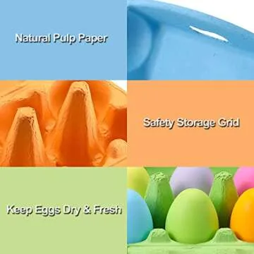 Half Dozen Egg Cartons 30 Pack, Colorful Blank Natural Pulp Egg Holder 6 Count for Chicken Eggs Reusable, Easter Color Storage Box for Holds Up to Six Container Basket Cardboard Paper, 30 Labels