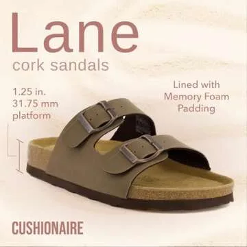 CUSHIONAIRE Lane Cork Footbed Sandals for Women – Comfortable Double Buckle Slip-On with Genuine S...