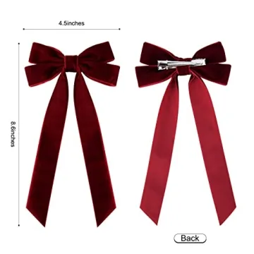 2PCS Velvet Hair Bows Red Hair Ribbon Clips Big Fall Alligator Clips Hair Accessories for Women Girls Toddlers Kids Baby