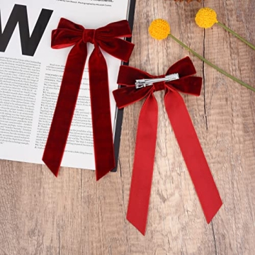 2PCS Velvet Hair Bows Red Hair Ribbon Clips Big Fall Alligator Clips Hair Accessories for Women Girls Toddlers Kids Baby