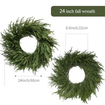 Christmas Wreath - 18 inch Artificial Norfolk Pine Wreath for Front Door - Green Pine Cypress Wreath...