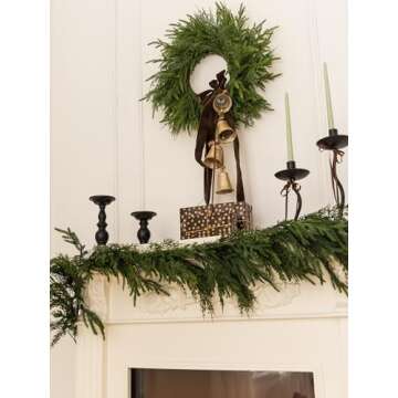 Christmas Wreath - 18 inch Artificial Norfolk Pine Wreath for Front Door - Green Pine Cypress Wreath for Indoor Outdoor Farmhouse Window Festival Wedding Decor Artificial Wreath for Thanksgiving