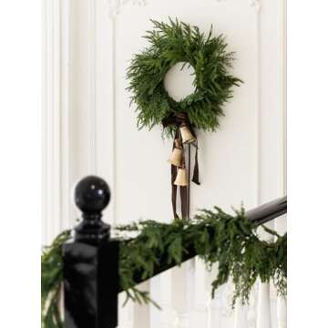 Christmas Wreath - 18 inch Artificial Norfolk Pine Wreath for Front Door - Green Pine Cypress Wreath for Indoor Outdoor Farmhouse Window Festival Wedding Decor Artificial Wreath for Thanksgiving