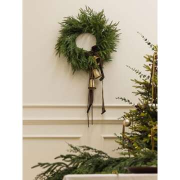 Christmas Wreath - 18 inch Artificial Norfolk Pine Wreath for Front Door - Green Pine Cypress Wreath for Indoor Outdoor Farmhouse Window Festival Wedding Decor Artificial Wreath for Thanksgiving