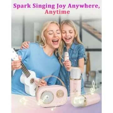 Mini Karaoke Machine for Kids&Adults,Portable Bluetooth Speaker with 2 Wireless Microphones and Ster...