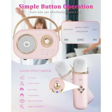 Mini Karaoke Machine for Kids&Adults,Portable Bluetooth Speaker with 2 Wireless Microphones and Stereo Sound Enhanced Bass,Gifts for Girl 3 4 5 6 7 8 9 10 11 12+ Years Old Home Party (Pink)