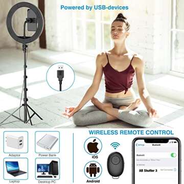 12" Selfie Ring Light with 63" Adjustable Tripod Stand and Phone Holder, LED Dimmable Ringlight with Remote, for Live Stream/Photography/Makeup/YouTube Video, Compatible with Cell Phones, Cameras