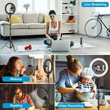 12" Selfie Ring Light with 63" Adjustable Tripod Stand and Phone Holder, LED Dimmable Ringlight with Remote, for Live Stream/Photography/Makeup/YouTube Video, Compatible with Cell Phones, Cameras