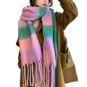 Winter Scarf Women Oversized Plaid Scarf Large Chunky Blanket Scarf Thick Warm Shawl Wraps with Tass...