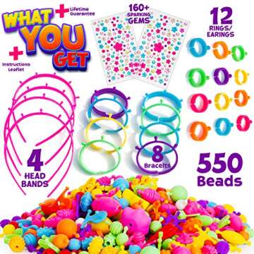 Blue Squid Snap Pop Beads for Girls – 730pcs Kids Jewelry Making Kit, Pop-Bead Art and Craft Kit DIY Necklace Hairband Bracelet Ring Earring Great Toys for Age 4 5 6 7 8 Year Old Girl Gifts Toy Set