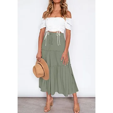 HAEOF Women's Flowy Boho Maxi Skirt with Pockets for Summer