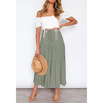 HAEOF Women's Flowy Boho Maxi Skirt with Pockets for Summer