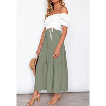 HAEOF Women's Flowy Boho Maxi Skirt with Pockets for Summer