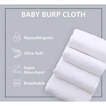 8 Pack Large Burp Cloths for Baby - 20" by 10" Ultra Absorbent Burping Cloth, Washcloths, Newborn To...