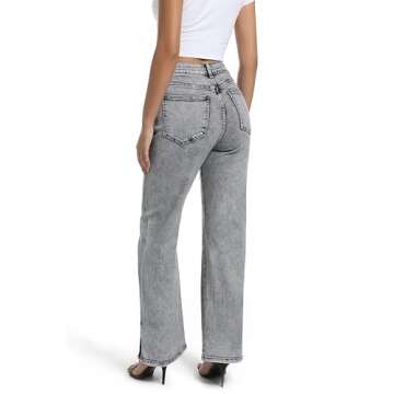 Guaile Womens Jeans High Waisted Stretchy Straight Leg Jeans Split Hem Jeans for Women Trendy Classic Denim Jeans Grey