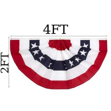 2x4 Ft 4th of July Decorations Memorial Day American flags Bunting Flags outdoor- Half Fan Banner Pl...