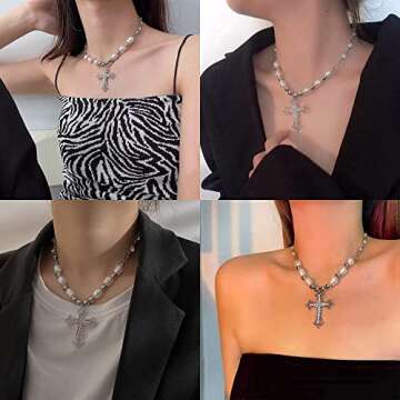 Goth Accessories Gyaru Y2K Necklaces with Cross for Alternative Style