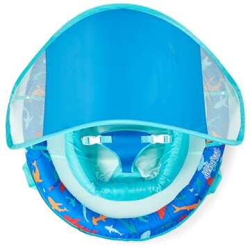 Swimways Infant Spring Float, Baby Pool Float with Canopy & UPF Protection, Swimming Pool Accessories for Kids 3-9 Months, Shark