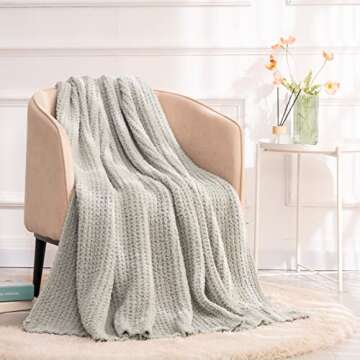 RECYCO Super Soft Throw Blanket for Couch, Warm Cozy Lightweight Throw Blanket Knit Blankets for Bed Chair Sofa Living Room, Light Grey, 50x60 Inches, Laundry Bag Included