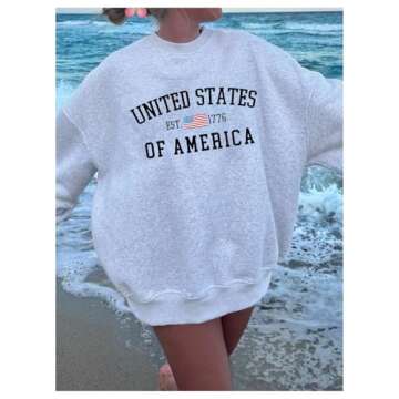 GORGLITTER Women's Oversized Graphic Sweatshirt Crewneck Cute Long Sleeve Shirt Pullover Top Light Grey Letter X-Small
