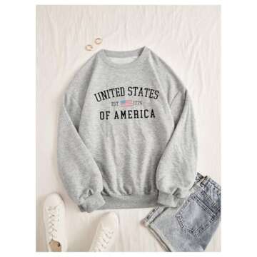 GORGLITTER Women's Oversized Graphic Sweatshirt Crewneck Cute Long Sleeve Shirt Pullover Top Light Grey Letter X-Small