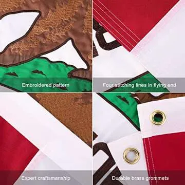FLAGBURG California State Flag 3x5 FT,Embroidered Heavy Duty 300D Nylon Strongest Longest Lasting- CA Republic Bear Flag Outdoor Indoor Waterproof